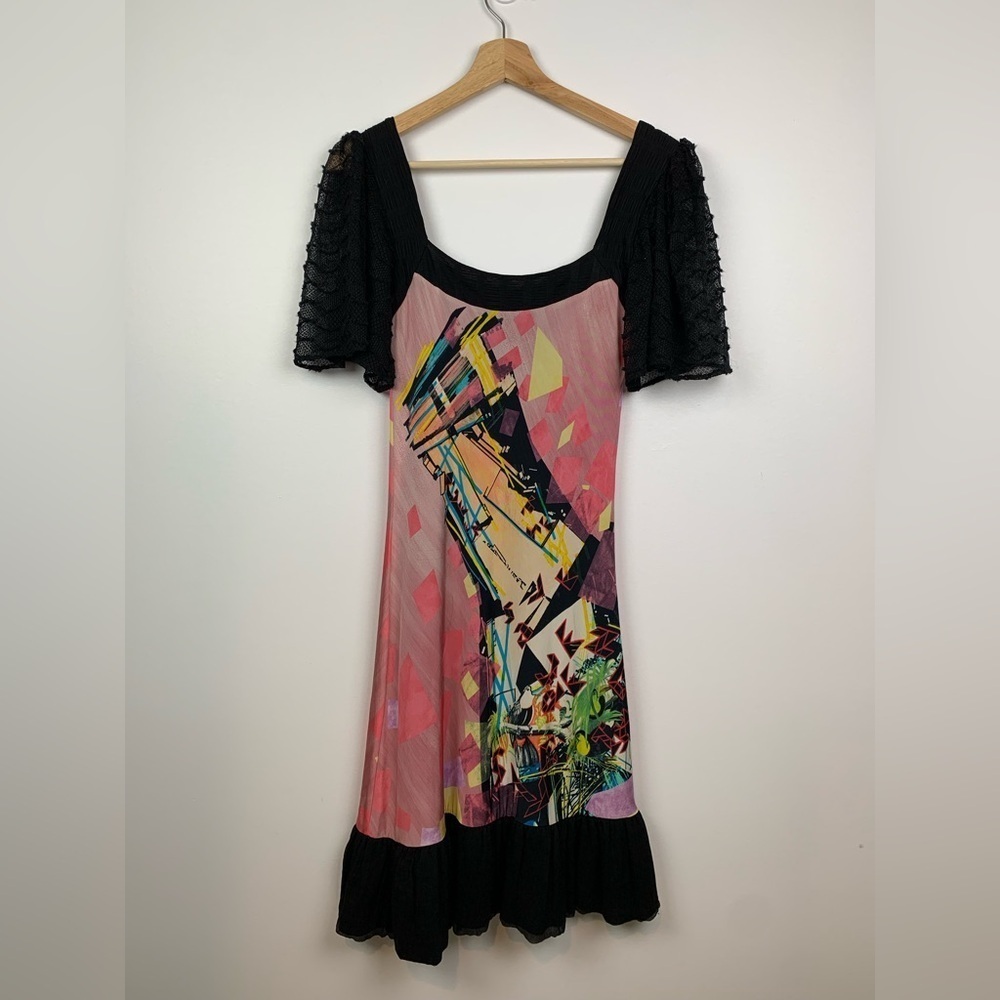 Save The Queen Dress Size Medium Italy Multicolor Lace Sleeves Lined Y2K Read